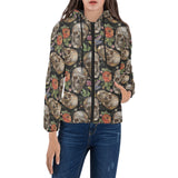 Skull rose humming bird flower pattern Women's Padded Hooded Jacket