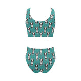 Hand drawn boston terrier dog pattern Chest Bowknot High Waisted Bikini Swimsuit