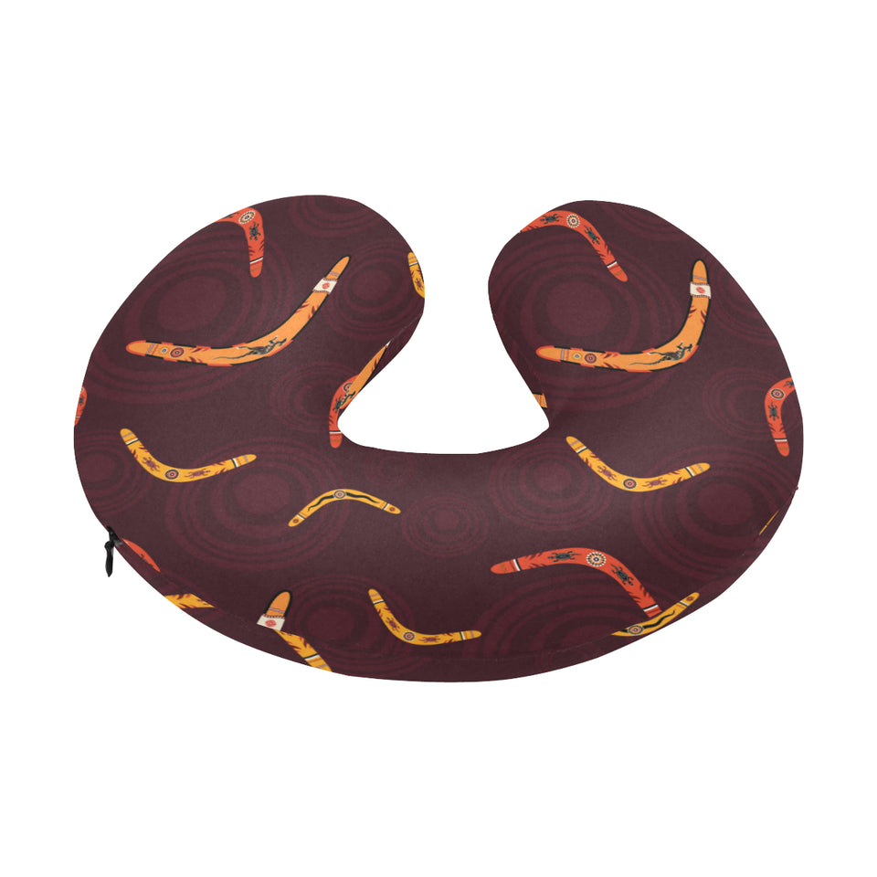 Boomerang Australian aboriginal ornament circle bl U-Shaped Travel Neck Pillow