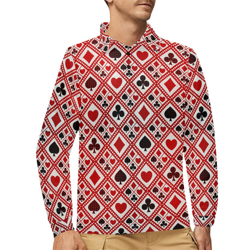 Casino Cards Suits Pattern Print Design 03 Men's Long Sleeve Polo Shirt