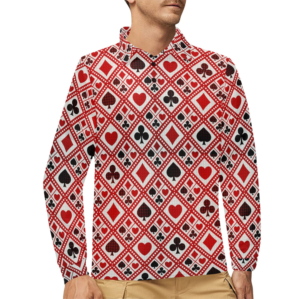 Casino Cards Suits Pattern Print Design 03 Men's Long Sleeve Polo Shirt