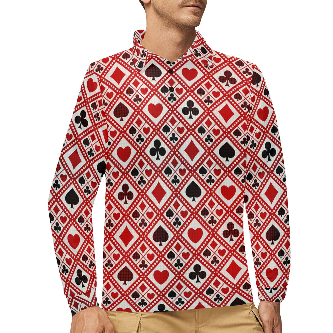 Casino Cards Suits Pattern Print Design 03 Men's Long Sleeve Polo Shirt