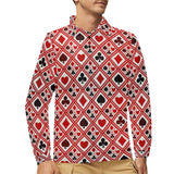 Casino Cards Suits Pattern Print Design 03 Men's Long Sleeve Polo Shirt