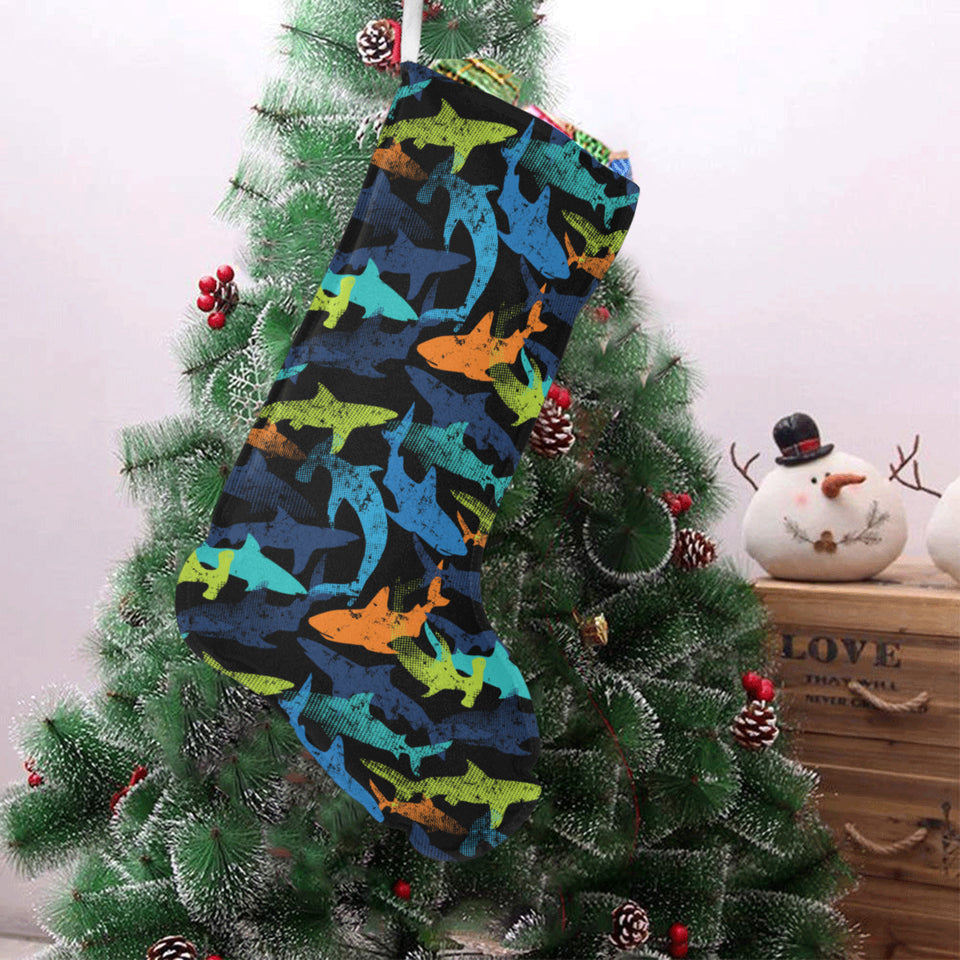Colorful shark Christmas Stocking