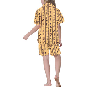 Egypt Hieroglyphics Pattern Print Design 02 Kids' Boys' Girls' V-Neck Short Pajama Set