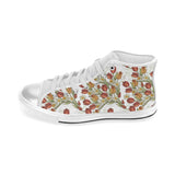 Red tulips and daffodils pattern Women's High Top Canvas Shoes White