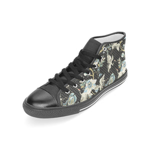 Japanese crane ornament elements Women's High Top Canvas Shoes Black