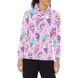 Cute ice cream cone animal pattern Women's Long Sleeve Polo Shirt