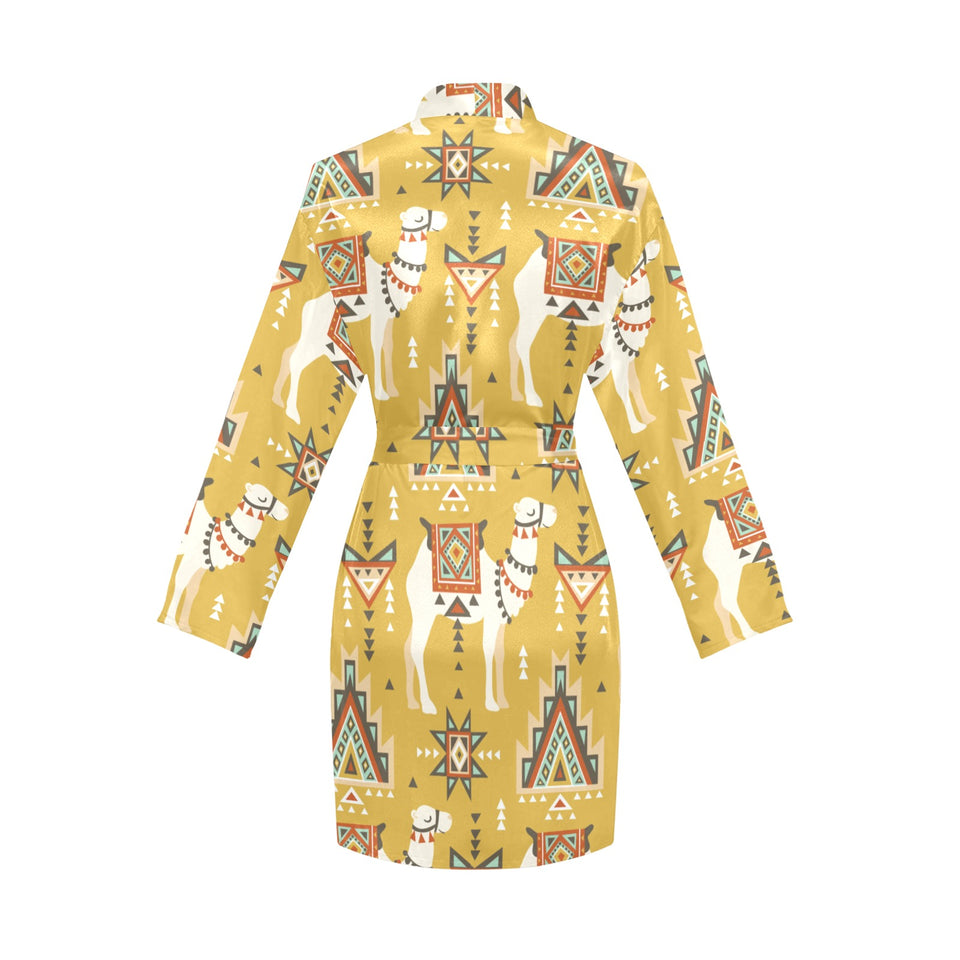 Camels ethnic motif pattern Women's Long Sleeve Belted Night Robe