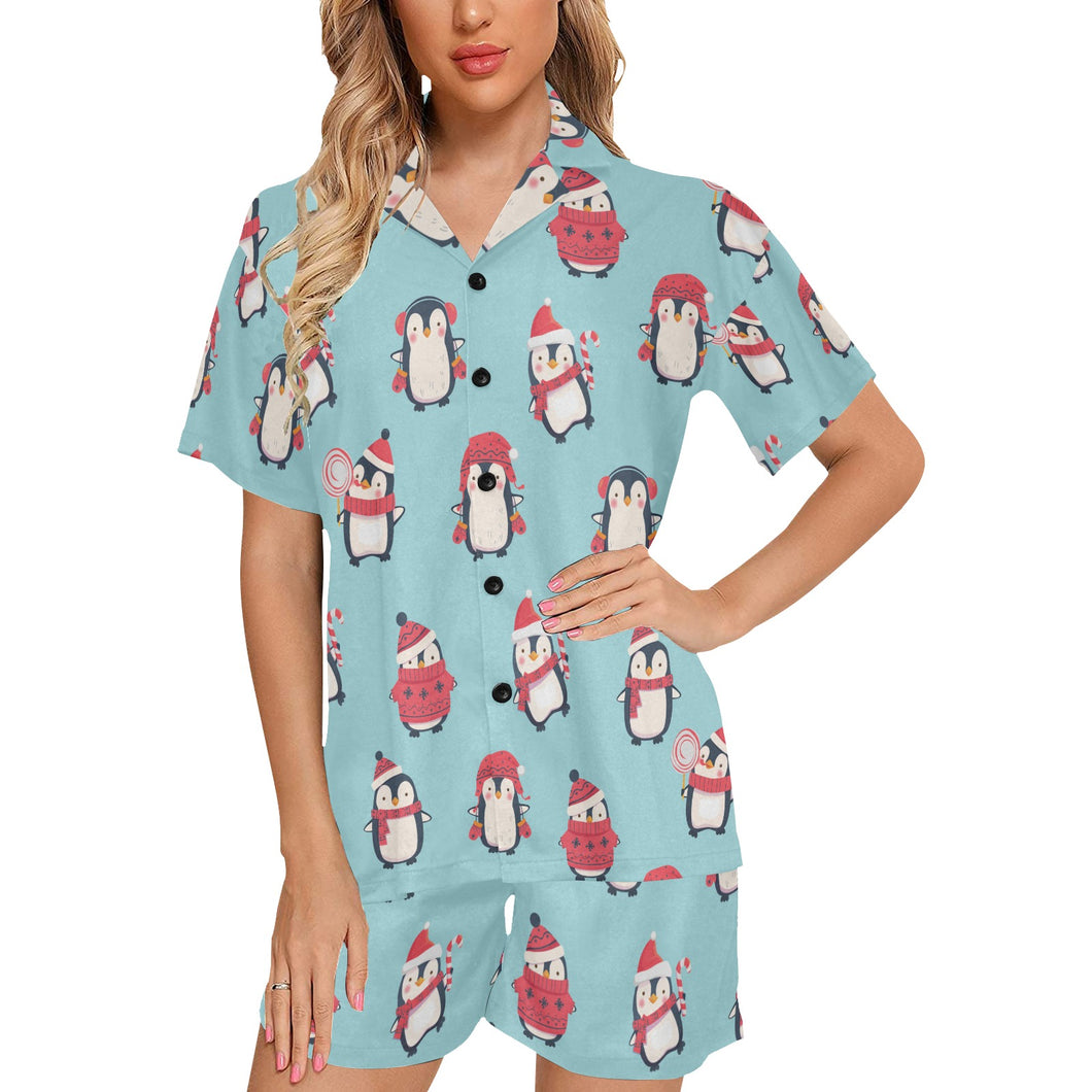Cute penguin christmas design pattern Women's V-Neck Short Pajama Set