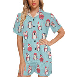 Cute penguin christmas design pattern Women's V-Neck Short Pajama Set