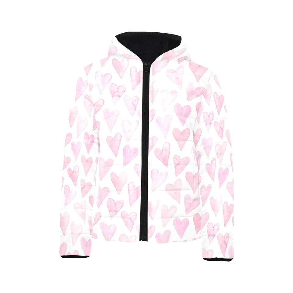 Watercolor pink heart pattern Kids' Boys' Girls' Padded Hooded Jacket