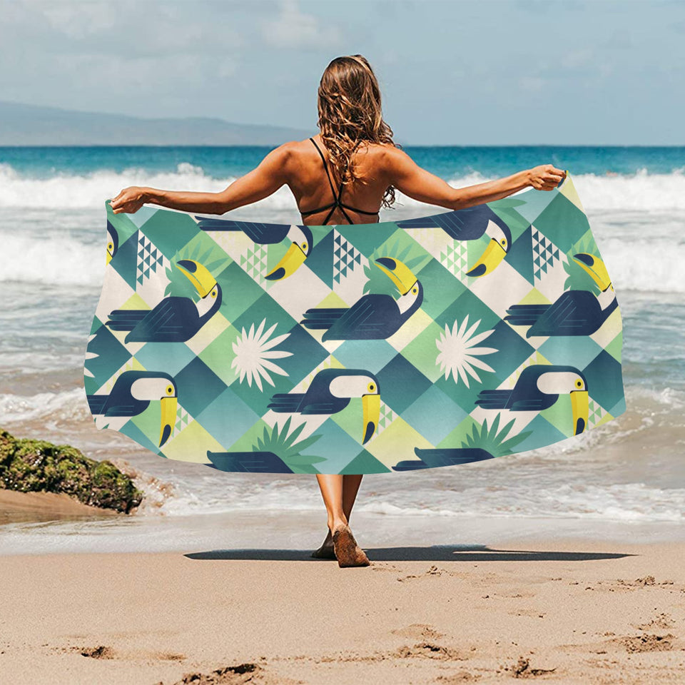 Toucan tropical leaves design pattern Beach Towel