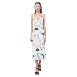 Polar bears star poka dot pattern V-Neck Open Fork Long Dress