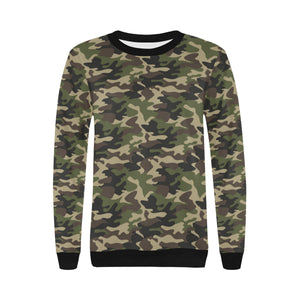Dark Green camouflage pattern Women's Crew Neck Sweatshirt