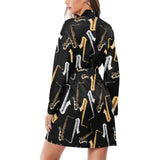 saxophone design pattern Women's Long Sleeve Belted Night Robe