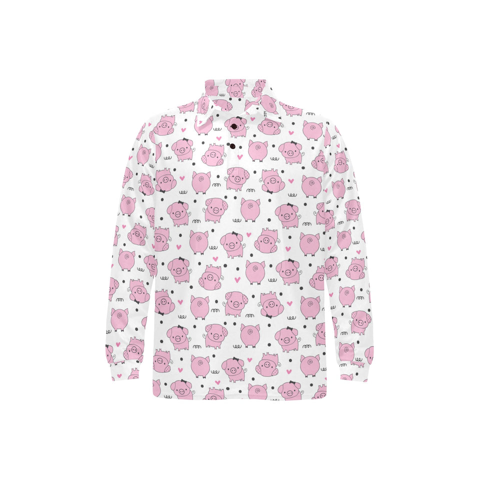 Pig Pattern Print Design 03 Men's Long Sleeve Polo Shirt