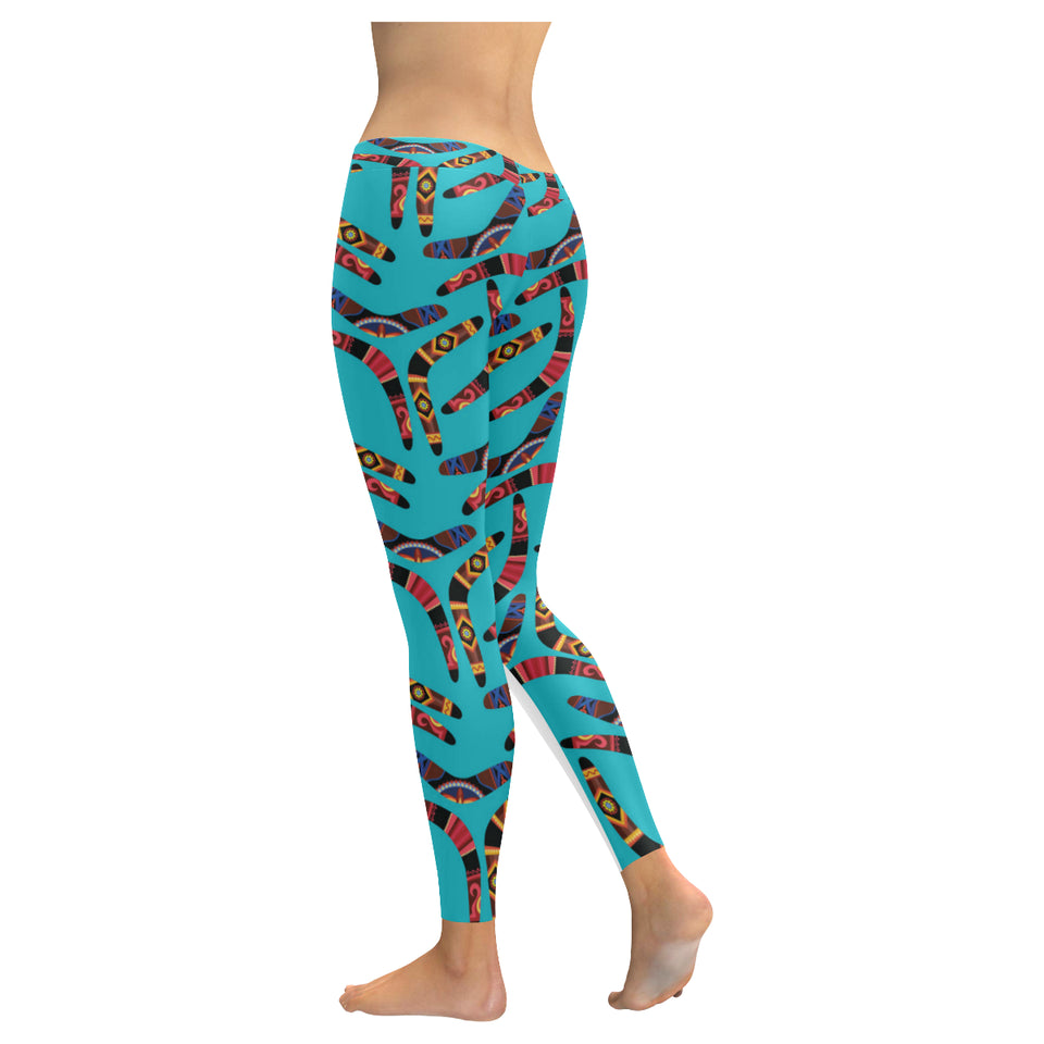 Boomerang Australian aboriginal ornament blue background Women's Legging Fulfilled In US