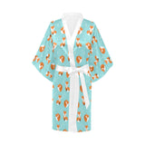 Fox pattern blue b ackground Women's Short Kimono Robe