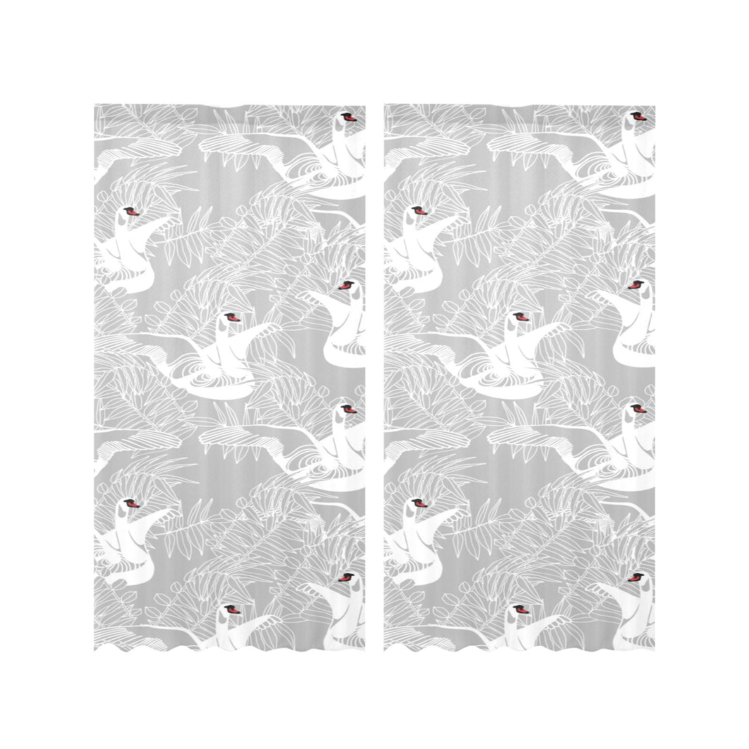 white swan gray background Gauze Curtain
