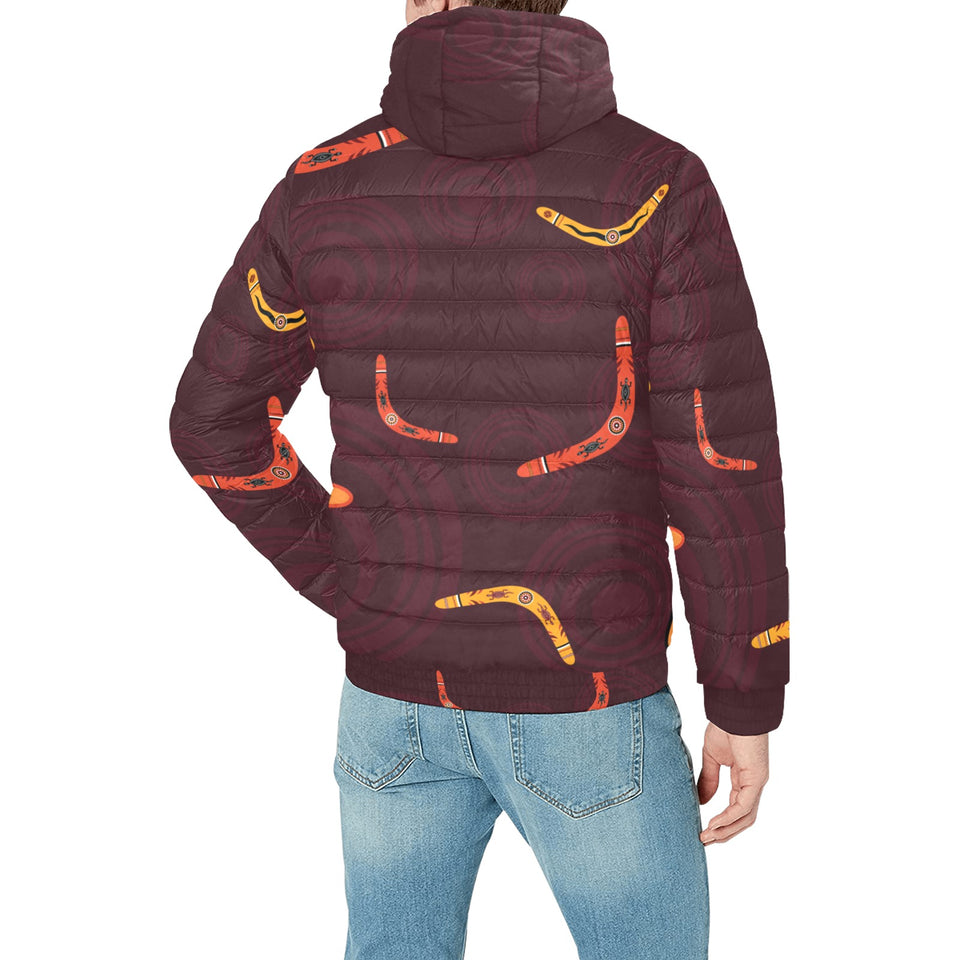 Boomerang Australian aboriginal ornament circle bl Men's Padded Hooded Jacket