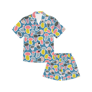 Colorful mushroom design pattern Kids' Boys' Girls' V-Neck Short Pajama Set