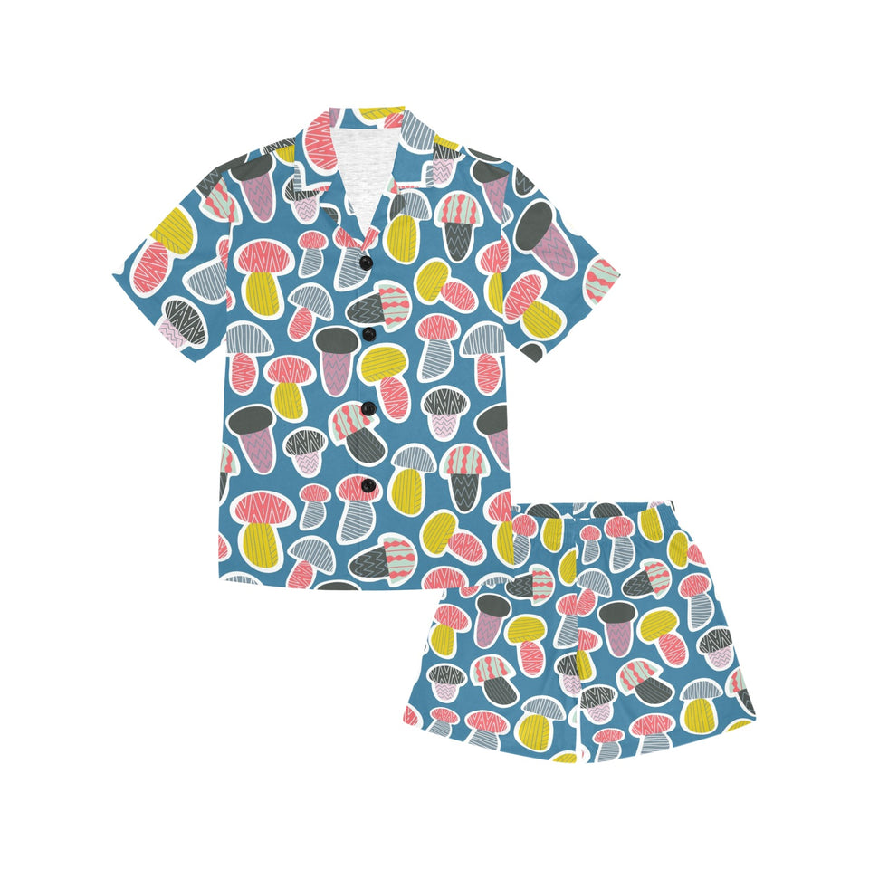 Colorful mushroom design pattern Kids' Boys' Girls' V-Neck Short Pajama Set