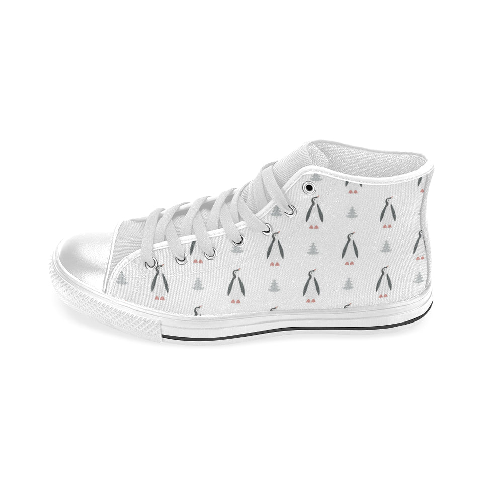 Penguin pattern Men's High Top Canvas Canvas Shoes White