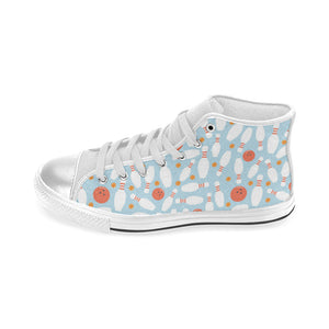 Bowling ball bowling pins blue blackground Women's High Top Canvas Shoes White
