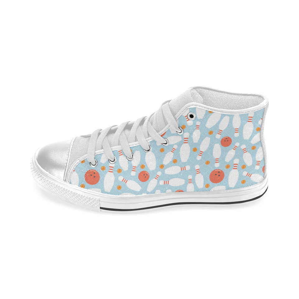 Bowling ball bowling pins blue blackground Women's High Top Canvas Shoes White
