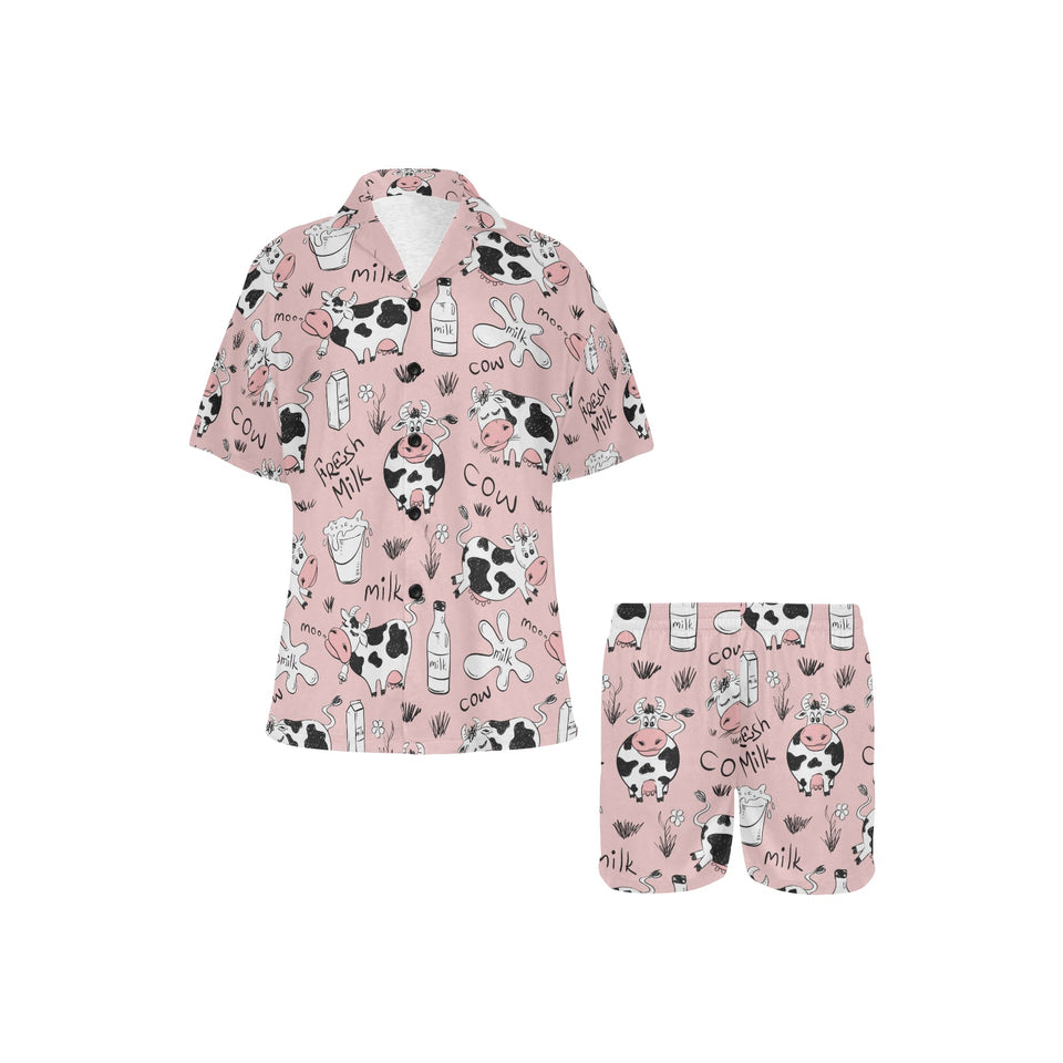 Cows milk product pink background Women's V-Neck Short Pajama Set