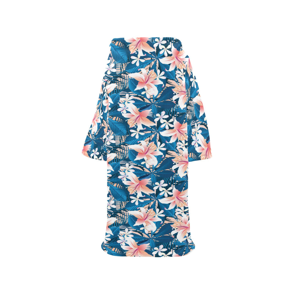 Hibiscus Pattern Print Design 02 Blanket Robe with Sleeves