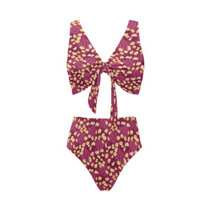 Popcorn Pattern Print Design 02 Chest Bowknot High Waisted Bikini Swimsuit