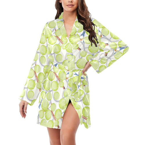 Tennis Pattern Print Design 01 Women's Long Sleeve Belted Night Robe