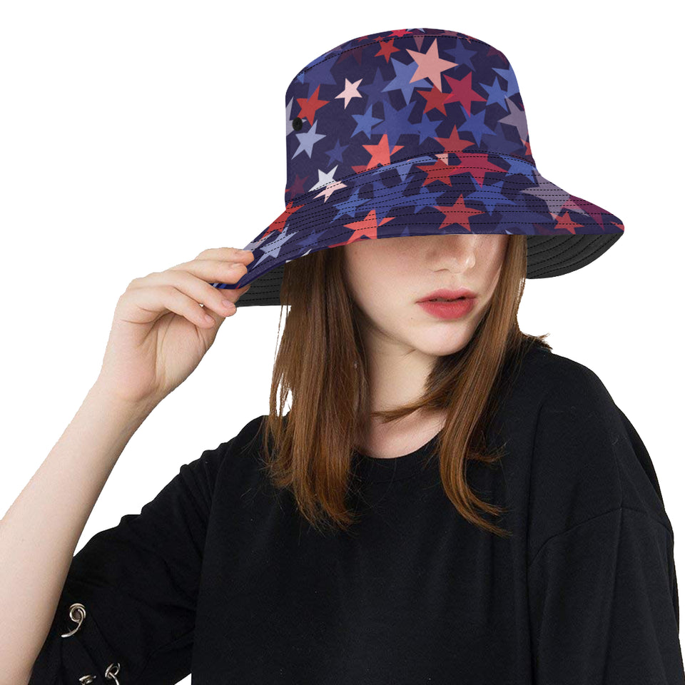Red blue star pattern Unisex Bucket Hat