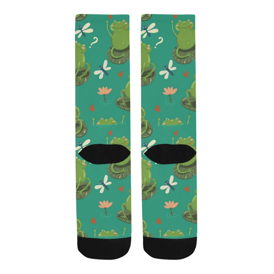 Cute frog dragonfly design pattern Crew Socks