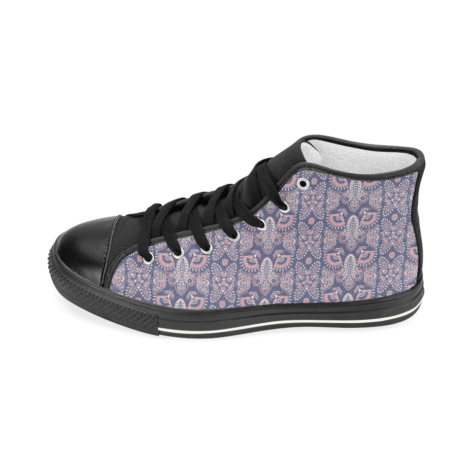 Indian Batik Style pattern Women's High Top Canvas Shoes Black