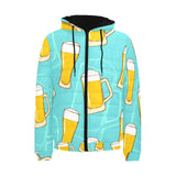 Beer pattern green background Men's Padded Hooded Jacket
