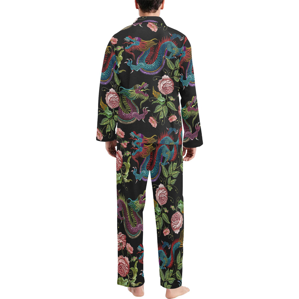 Dragons flower pattern Men's Long Pajama Set