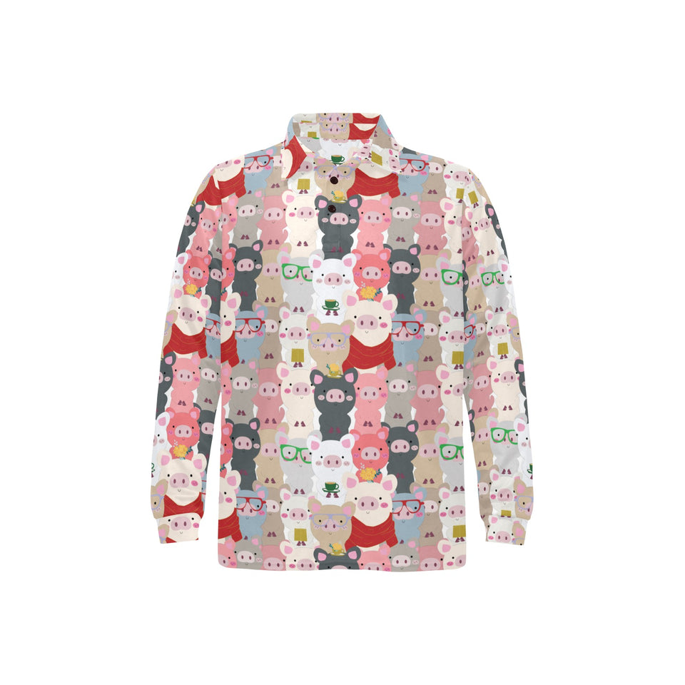 Pig Pattern Print Design 02 Men's Long Sleeve Polo Shirt