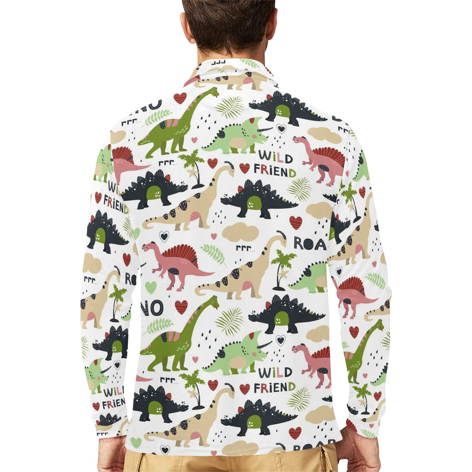 Cute dinosaurs pattern Men's Long Sleeve Polo Shirt