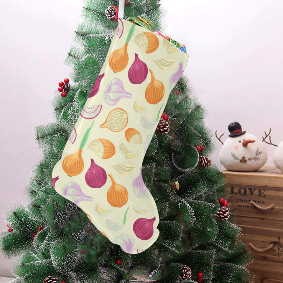 Onion garlic white red pattern Christmas Stocking