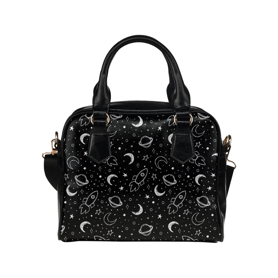Hand drawn space rocket star planet Shoulder Handbag