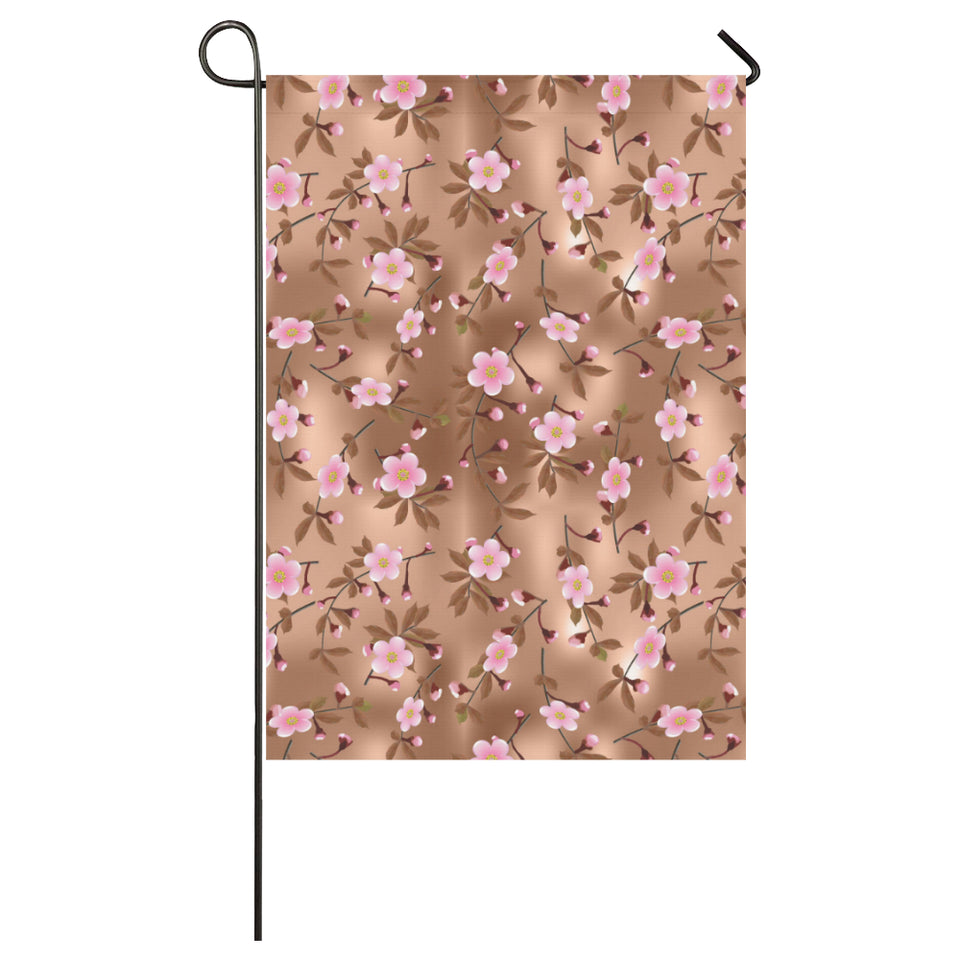 Pink sakura cherry blossom drak brown background House Flag Garden Flag