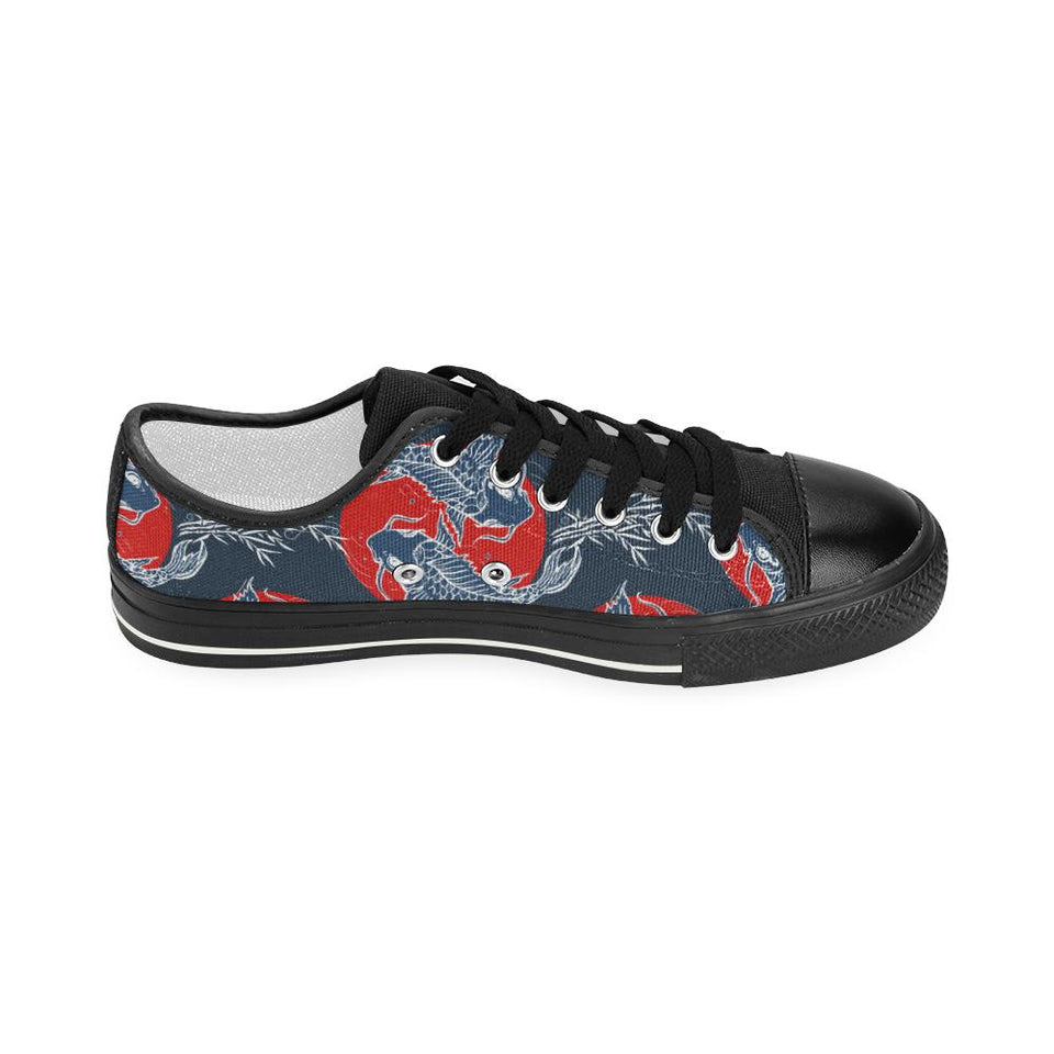 Koi Fish Carp Fishs hand drawn japanese art Kids' Boys' Girls' Low Top Canvas Shoes Black
