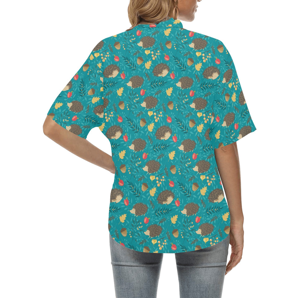 Hedgehog Pattern Print Design 01 Women's All Over Print Hawaiian Shirt