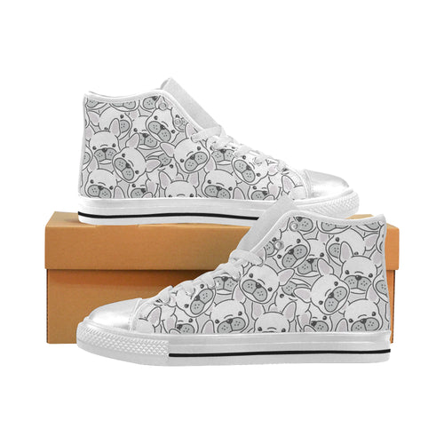 Cute french bulldog head pattern Women's High Top Canvas Shoes White