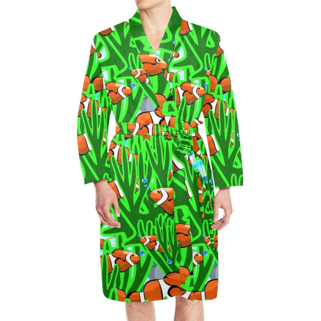 Clown Fish Pattern Print Design 01 Men's Long Sleeve Belted Night Robe