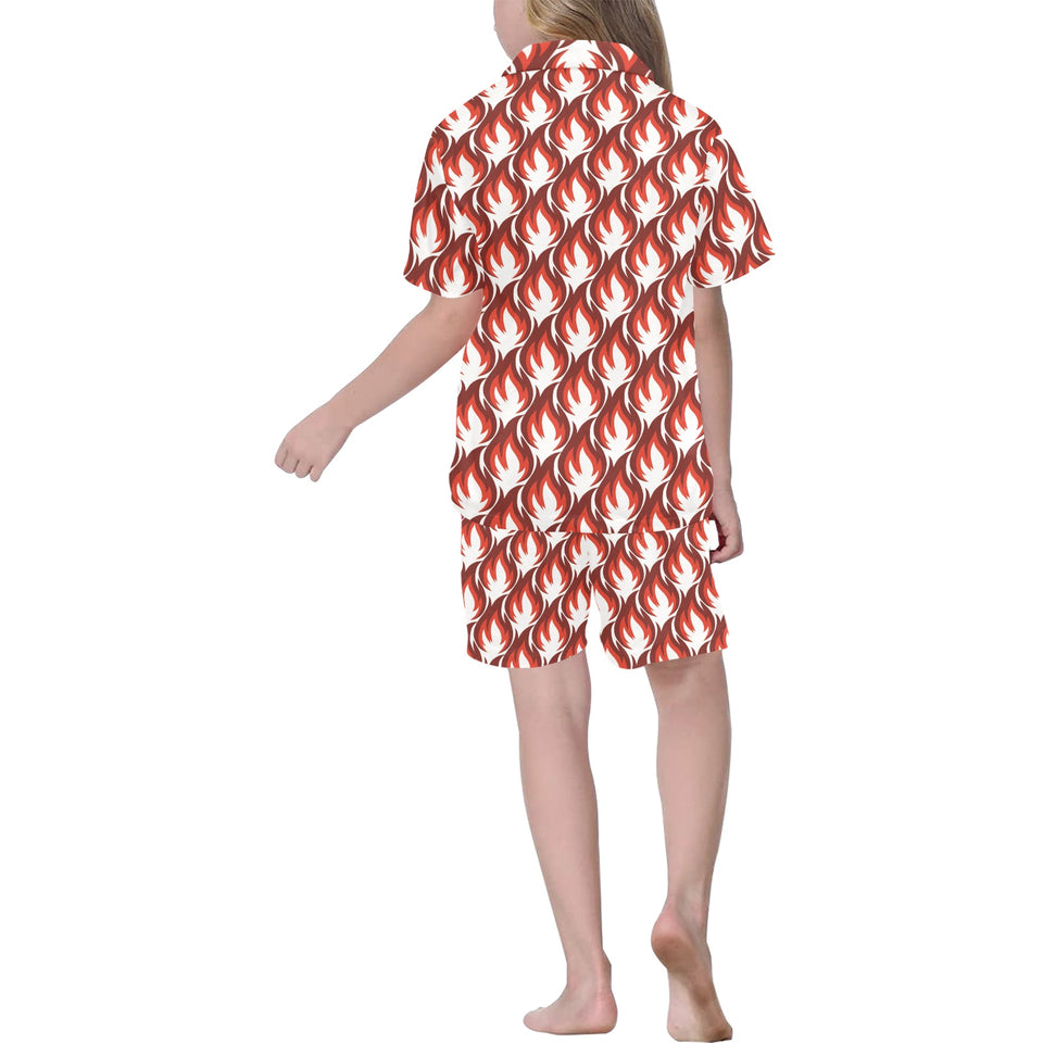 Fire flame symbol design pattern Kids' Boys' Girls' V-Neck Short Pajama Set