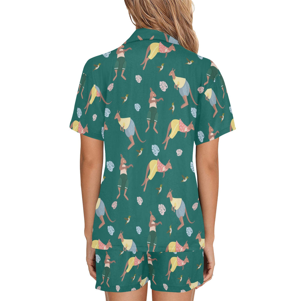 Kangaroo leaves pattern Women's V-Neck Short Pajama Set